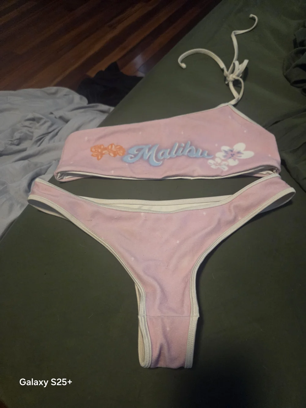 Frankie's Bikinis Malibu Pink & Cream Bandeau Bikini Set